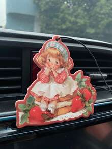 草莓女孩和复古可爱小女孩设计，可爱的汽车空气清新剂和后视镜装饰 - 持久香味，为清新诱人的汽车内饰，送给朋友的有趣礼物 - 彩色 - 查看 3