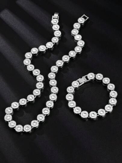 1pc European & American Fashion Men's Round Ice Sugar Rhinestone Necklace, Street Dancehall Hip-Hop Brand, Simple & Chic, Unisex Accessory, Cuban Chain, Holiday Gift