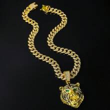 1pc Hiphop Rhinestone Tiger Head Pendant Necklace For Men, Streetwear Cuban Chain - Multicolor - View 14