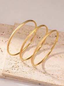 3 chiếc vòng tay mỏng 2,5mm, vòng tay viền xiên mạ vàng 18k mờ, phong cách thời trang tối giản, dành cho cả nam và nữ khi đi câu lạc bộ/tiệc tùng, 3 kích cỡ - Vàng - Xem 2