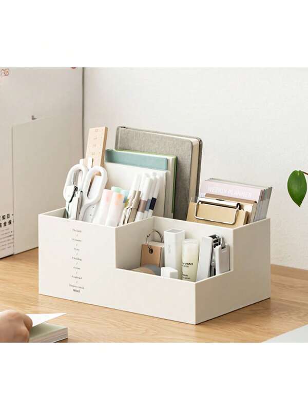 3-Compartment Office Desk Top Storage Box, Plastic Organizer Box For School & Study Supplies School Supplies, Back To School