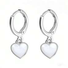1 Pair Black Zinc Alloy Drop Oil Heart Shaped Earrings, Delicate Petite Metal Earrings Suitable For Women Daily Wear