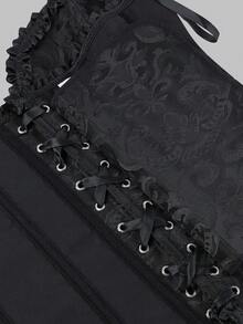 1 szt. damski europejski i amerykański gorset vintage bustier, jednolity kolor żakardowa koronka z tyłu sznurowany gorset treningowy, wsparcie brzucha, odzież uciskająca kości na wieczorne przyjęcie ślubne, top modelujący sylwetkę, na Halloween