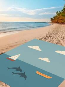 1 套夏季元素沙滩垫套装，包括沙滩垫、挂钩、手提袋、沙滩夹，适用于海滩、露营和野餐