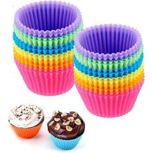12Pcs Random Silicone Cupcake Pans Round Muffin Baking Molds Reusable Cups Cake Molds - Multicolor - View 5