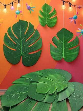 10 piezas de hojas tropicales artificiales de palma, decoraciones de fiesta con hojas grandes falsas de Monstera, decoraciones de fiesta hawaiana, decoraciones de selva y playa para cumpleaños, barbacoa, adecuado para fiestas, cumpleaños, bodas, decoración del hogar, decoración de otoño, regalo decorativo, graduación, Día de San Valentín