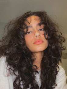 Long Curly Wig With Bangs Black Kinky Curly Layered Fluffy Shag Wig Synthetic Hair Wigs For Women 24inch Party Cosplay Wig Long Curly Messy Hair Wigs With Bangs - màu nâu - Xem 3