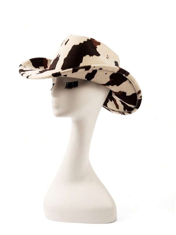 1pc Polyester Skull Pattern Boho Western Cowboy Hat, Fashionable & Versatile For All Seasons Commuting