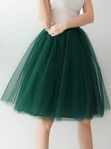 1 Pc Midi Length Tulle Tutu Skirt For Halloween Cosplay Wedding Party Black Dark Green Dusty Rose White Pink Fall Clothes For Women - Multicolor - View 14