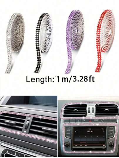 Sparkling 1-Meter Self-Adhesive Rhinestone Strip For Car Interior Party & Wedding Decor - PVC Crystal Bling Trim For Vehicle Dashboard, Door Handles Windows And Gift Boxes