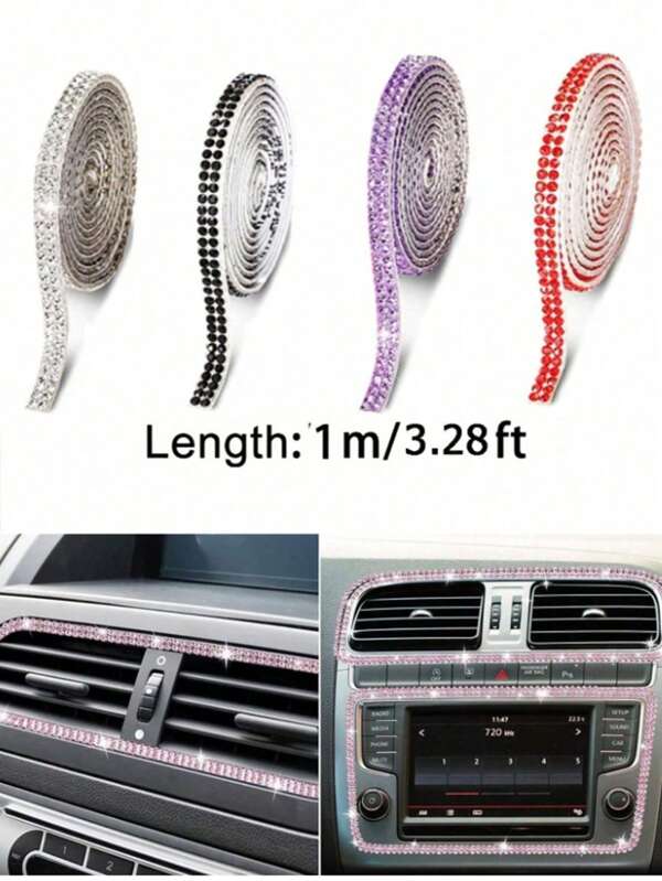 Sparkling 1-Meter Self-Adhesive Rhinestone Strip For Car Interior Party & Wedding Decor - PVC Crystal Bling Trim For Vehicle Dashboard, Door Handles Windows And Gift Boxes