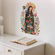 1 pièce Notre-Dame de Guadalupe Sticker mural de statue de fleurs de lune Sticker de porte Vierge Marie en prière Décor de chambre d'enfant Chambre à coucher Salon Bureau Autocollant décoratif Papier peint Décoration de maison Décoration de pièce Autocollants muraux Personnalisés