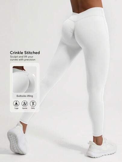 Sodalemon Women'S Solid Color Peach Butt Sports Leggings, Seamless V-Shaped Yoga Pants Tights