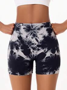 扎染瑜伽短裤，高弹力塑身，提臀，适合健身房和瑜伽馆锻炼