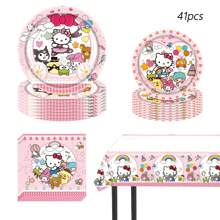 Sanrio 70pcs Sanrio Hello Kitty Party Supplies,Included Birthday Banner,Hanging Vortexs,Plates,Napkins,Tablecloth For Hello Kitty Birthday Party Decorations,For Hello Kitty Party Decorations,Hello Kitty Birthday Party Decorations,Hello Kitty Party Decorations