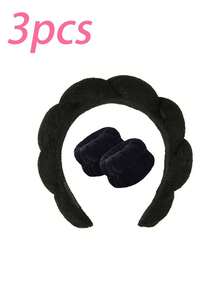 3pcs/Set Upgraded Thick Sponge Spa Headband And Wristband Set For Women, Suitable For Washing Face, Makeup, Skincare, SPA Use, Fluffy Sponge Headband And Wristband, Also Suitable As Birthday, Holiday, Date Gift For Family, Friends, Partners (3/2/1pc Available)