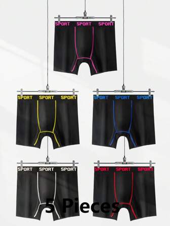 5 Pcs Men's Breathable Boxer Briefs, Comfortable, Elastic, Moisture Absorbing Underwear, Soft And Breathable, Elastic Waistband, Knitted Fabric, Suitable For Fitness, Running, Sports And Leisure Men's Flat Bottom Pants, Men's Underwear.