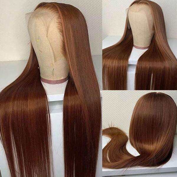 250% Density 26 Inches Brown Straight 13x4 Lace Front Wigs Long Chocolate Brown Straight Heat Resistant Hair Wigs For Women Mocha Brown Silky Straight Synthetic Fiber Glueless Hairpiece Wigs 13*4 HD Transparent Lace Frontal Wig Brown Straight Hair Wigs