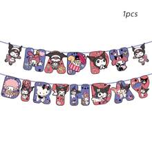 Sanrio 88pcs Sanrio Kuromi Party Supplies,Included Birthday Banner,Hanging Vortex, Plates,Napkins,Tablecloth,Paper Cup,For Kuromi Decorations,Kuromi Birthday Party Decorations,Kuromi Party Decorations