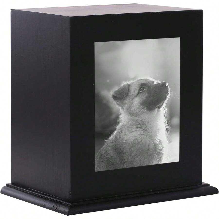 Dog Urns For Ashes, Wood Pet Urn With Photo Frame, Dogs Ashes, Pets Ashes Box Cremation For Cat Dog, Memorial Box For Dogs, Animal Wood Urn - Black - View 1