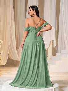 Faeriesty 曲线优雅露肩晚礼服，配有可调节后系带和飘逸的 A 字形轮廓 - 非常适合晚宴、红毯活动、歌剧之夜、正式招待会和舞厅晚会 - 綠色 - 查看 2