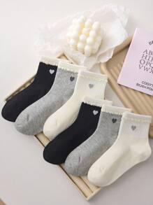 4 pares de calcetines medianos de unicolor con estampado de corazón para niños, calcetines de encaje floral - adecuados para uso diario, versátiles y casuales para todas las estaciones, calcetines deportivos y atléticos para jóvenes, adolescentes, niños y bebés, en colores aleatorios