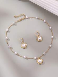 3pcs/Set Girls Pearl Shell, Star, Heart Necklace And Earrings Set - Multicolor - View 10
