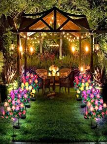 1 Peça Luz Solar de Flor de Rododendro - Decoração de Jardim Externa com LED, Luminária de Piso de Pátio Eficiente em Energia com Pétalas Refletivas Multicoloridas, Iluminação Solar para Caminho para Ambientação Noturna, Luzes de Jardim Noturno | Design de Luz Floral