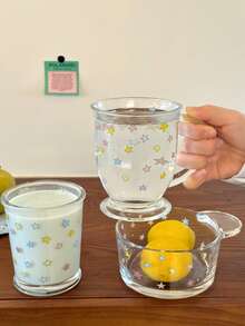 1 pieza Taza de vidrio con diseño de estrella colorida, diseño de caja de regalo exquisito y único, taza de gran capacidad para café, bebida, jugo, desayuno, leche, tazón para postre, tazón para helado, adecuado para cocina, habitación, comedor, vajilla, verano, océano, una taza de café, vidrio, taza, tazón, regalo de cumpleaños, regalo de Acción de Gracias y Halloween, regalo de regreso a la escuela