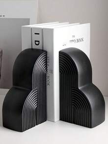 2pcs/Set, Stylish Resin Bookends, Arch Shape Matt Stripe Bookends, Black/White Decorative Ornaments For Home Office Desk Bookshelf Decoration, New Home New Year Gifts - Multicolor - View 6