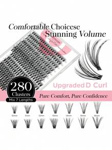 BEYELIAN Lash Extension Kit 280 Pcs D Curl Lash Extension Clusters Lash Clusters Natural Look Cluster Lashes Extensions Super Thin Band & Soft Lashes Reusable 9-16mm MIX (30+40D)
