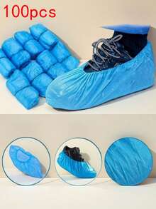 100 件 13.8*7 英寸一次性鞋套 PE 脚套膜保持地板清洁家用防水耐磨防滑鞋套整理和储存，适用于家庭、办公室、学校、鞋子和靴子配件