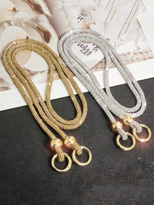1pc Luxury Crystal Studded Lanyard, Long Crossbody Phone Strap, One Shoulder Or Backpack Decor Chain, Comes With Spacer