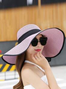 Chapeau de soleil à large bord pour femmes, chapeau de paille décontracté de plage pour les vacances, mode