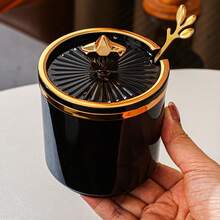 1 件优雅欧式调味罐套装带勺 - 防锈聚丙烯，透明金色装饰，适用于盐、糖和香料，厨房必备储物，香料收纳盒 | 透明设计 | 装饰盖，香料罐