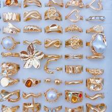 20 件时尚闪亮蝴蝶蛇花戒指套装，男女混搭风格时尚镶嵌水钻首饰，适合搭配日常服装派对装饰 - 20個隨機款混色鏤空戒指 - 查看 6