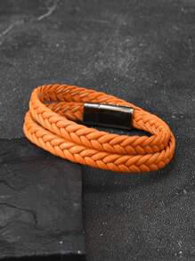 Pulseira de couro trançado multicamadas, acessório minimalista e personalizado com fecho magnético para casais, adequada para uso diário e presente