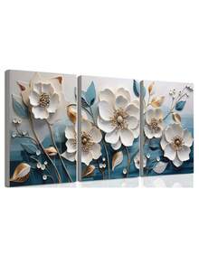 3入組現代3d花卉油畫海報帆布藝術印刷品,無框架,適用於臥室、客廳、書房、餐廳和其他場所裝飾 - 彩色 - 查看 12