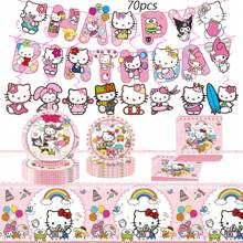 Sanrio 70pcs Sanrio Hello Kitty Party Supplies,Included Birthday Banner,Hanging Vortexs,Plates,Napkins,Tablecloth For Hello Kitty Birthday Party Decorations,For Hello Kitty Party Decorations,Hello Kitty Birthday Party Decorations,Hello Kitty Party Decorations