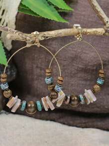 2 piezas de clips de oreja vintage bohemios con diseño geométrico calado, pendientes de clips de moda creativa y de alta gama sin necesidad de perforación