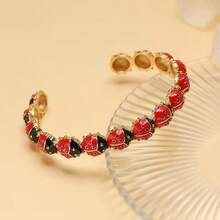 1pc Cute 18K Gold Plated Enamel Red Lady Bug Ladybug Ladybird Insect Bangles For Girls Ladies Women's Jewelry - Charm Bangles - View 2