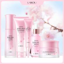 LAIKOU 5件套日本来光樱花面部精华、面霜、爽肤水、眼霜和洁面泡沫，滋养、细致毛孔、提亮肤色、保湿、抗衰老，旅行必备，女士护肤SPA礼盒，适合送给母亲、妻子、姐妹、女孩、女友，母亲节礼物 - Serum & Cream & Toner& Eye Cream & Facial Cleanser - 查看 13