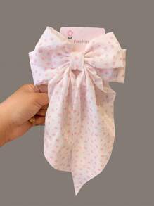 1pc Women's Korean-Style Double Layer Long Ribbon Ditsy Floral Big Bow Hair Clip, Sweet Fabric Spring Clamp Barrette ,Hair Accessory ,School Accessories, Claw Clips, Clips For Hair, Hair Slide, Hair Claws