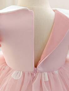 女婴波点泡泡袖蝴蝶结薄纱粉色圣诞派对礼服，优雅公主裙，适合女孩生日、周年纪念、派对、婚礼、宴会、节日庆典等场合。 - 粉色 - 查看 11