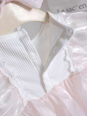 2件套女婴时尚公主风薄纱无袖连体衣和发带套装，适合夏季