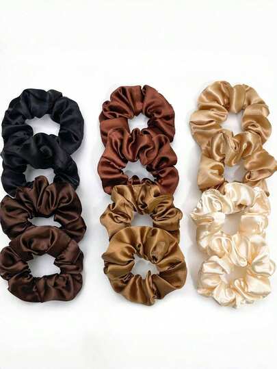 12pcs Silky Scrunchies Satin Scrunchies Black Brown Scrunchie Pack Ponytail Holder Hair Scrunchies Silk Scrunchy Hair Ties, Casual Hair Ties Head Accessories Elastic Band Beauty Home Hair Accessories Hair Rubber Bands