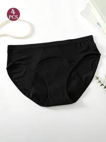 4pcs Women Plain Color High Elasticity Comfortable Skin-Friendly Leak-Proof Period Panties, Post-Partum Underwear