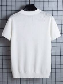 Men's Hollow Out Design Knitted Polo Shirt, Minimalist Style Suitable For Summer, Old Money Style - White - View 3