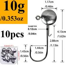 10pcs A Box 2g-20g All Size Head Jigs Hook Ned Anti-Baiting Head Hook Soft Bait Hook, Accessories For Fresh Water And Salt Water Fishing - Perfect For Soft Worm Fishing