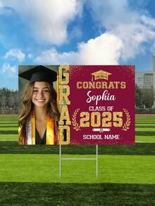 1pc 2025 Customized Graduation Lawn Sign, Personalized Customize Photos And Text, Suitable For High School And College Graduation Ceremony Decoration, Supports Adding Names And School Information, Essential For Courtyard Lawn Decoration - Multicolor - View 10